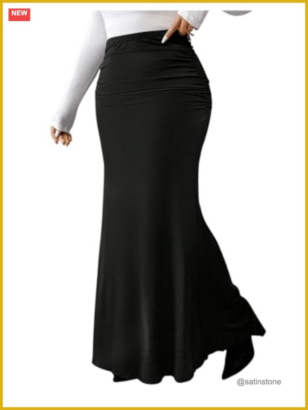 Plus Size High Waisted Ruched Fishtail Bodycon Maxi Skirt